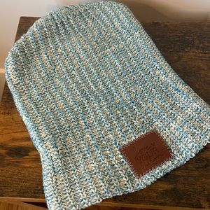 Love Your Melon Cotton Knit Beanie One Size Blue and White Winter Hat